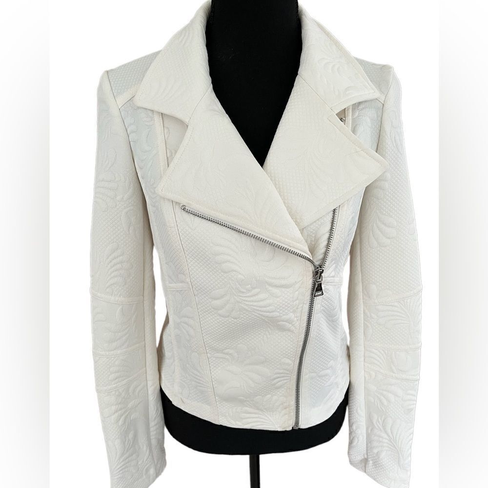 Express ivory Moto style zip front jacket with raised embossed design size S